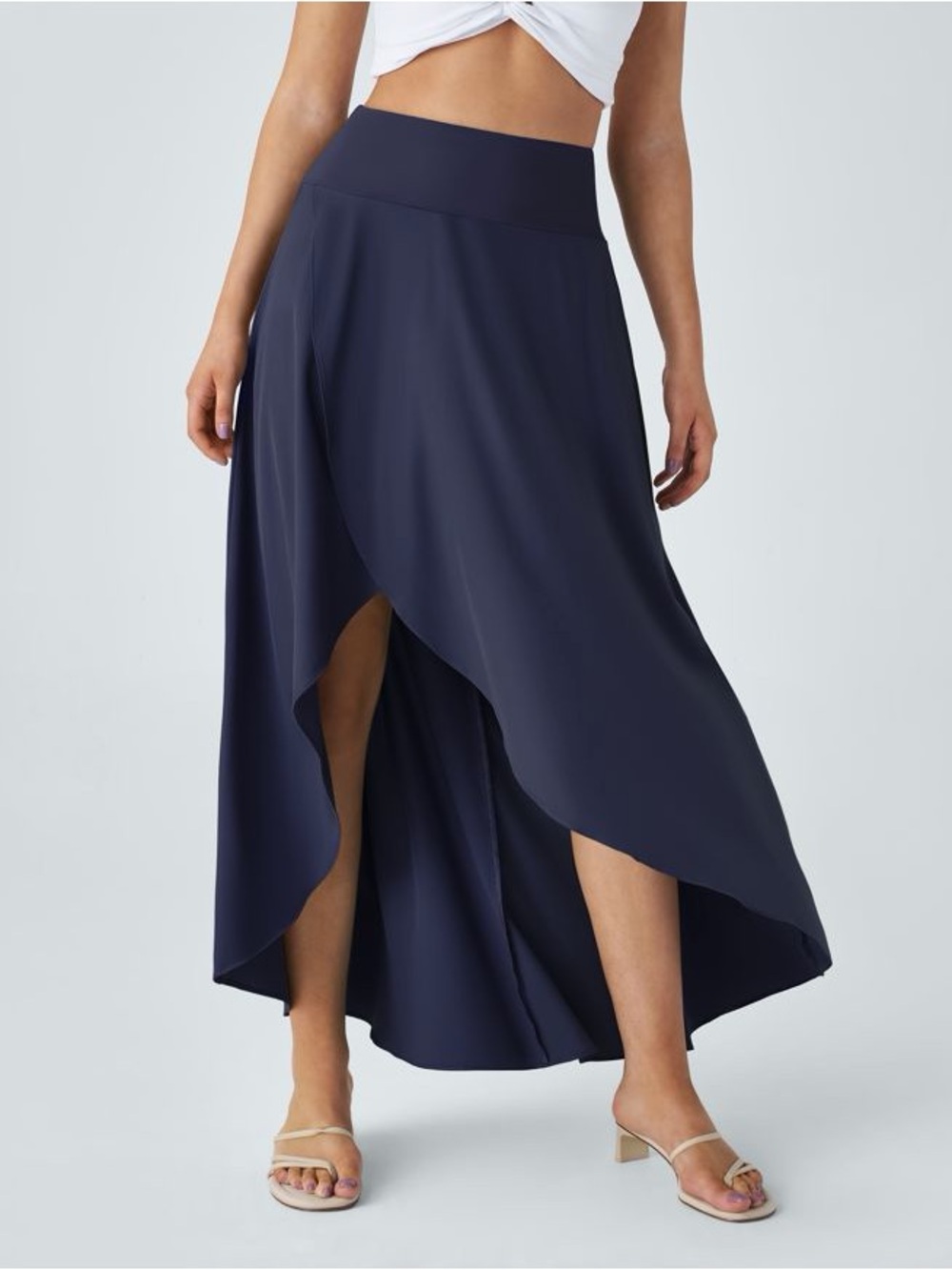 Halara Breezeful High‎ Waist High Low Ruffle 2-in-1 Flowy Maxi Skirt Navy 2X